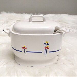 Riva Designs Tulips Soup Tureen Gravy Sauce Boat Blue Line 1980s Japan vintage